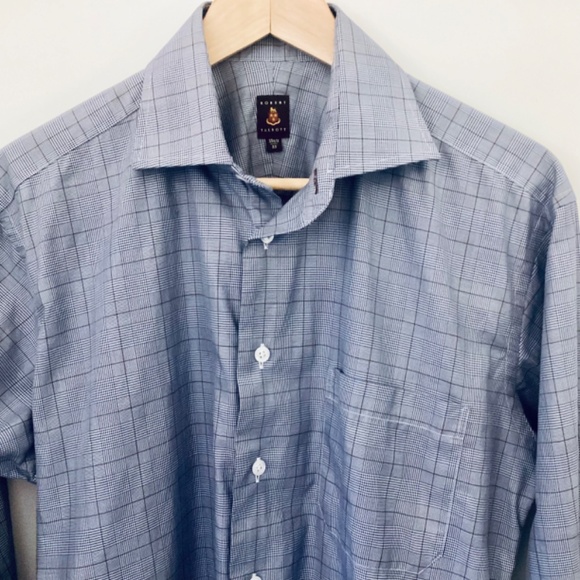 Robert Talbott Men Button Up Plaid Shirt Blue Size 15.5/33, Made In California - Picture 2 of 8